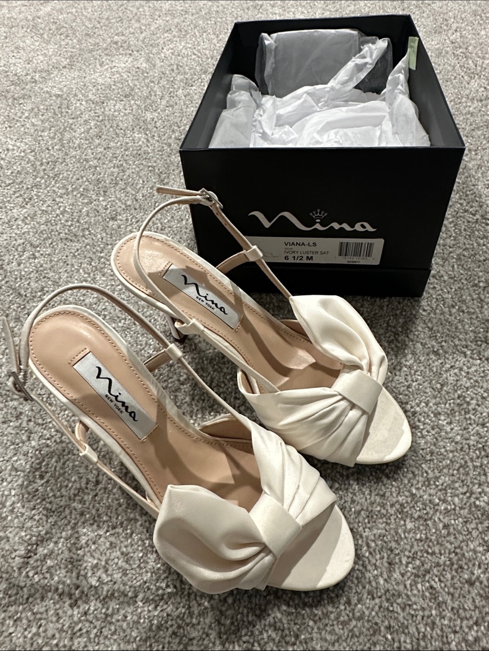Nina Satin Knot-Front Slingback Heels in Ivory